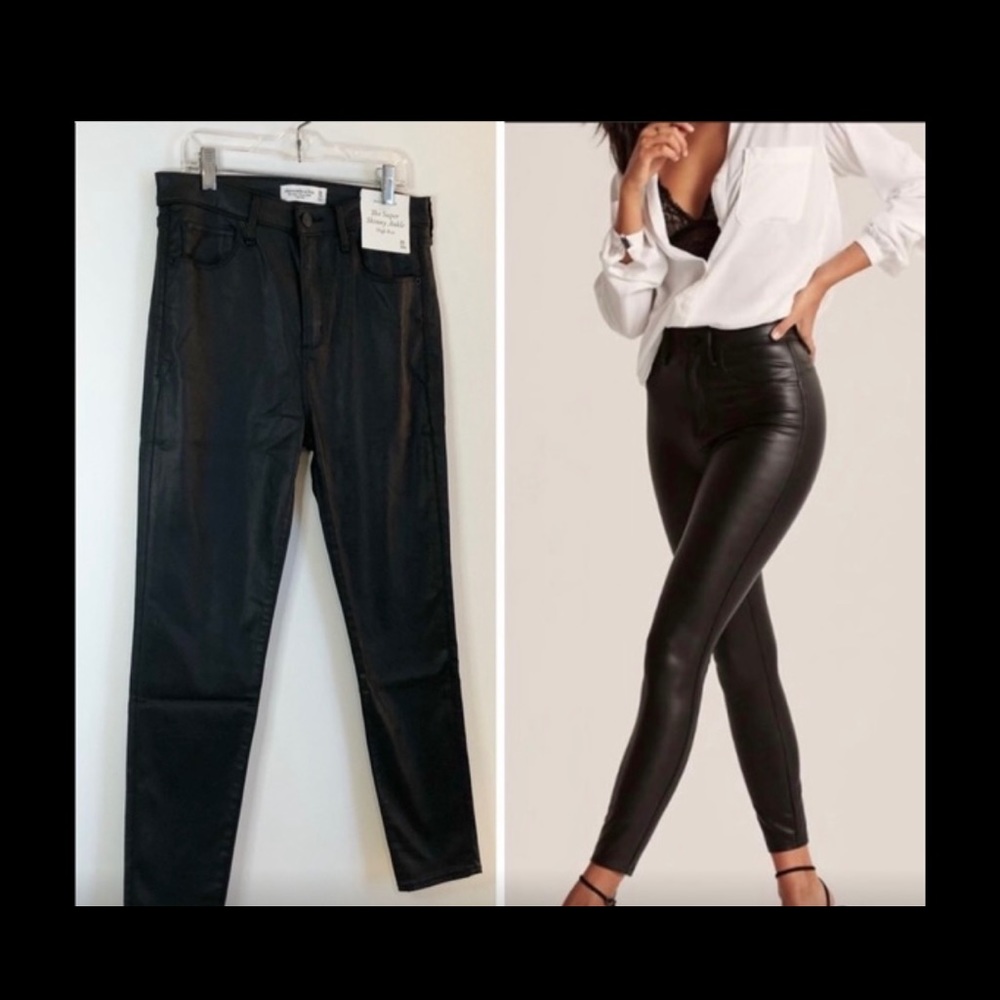 Abercrombie NWT Black Super Skinny Ankle Coated Denim Shiny Jeans, 10 Regular